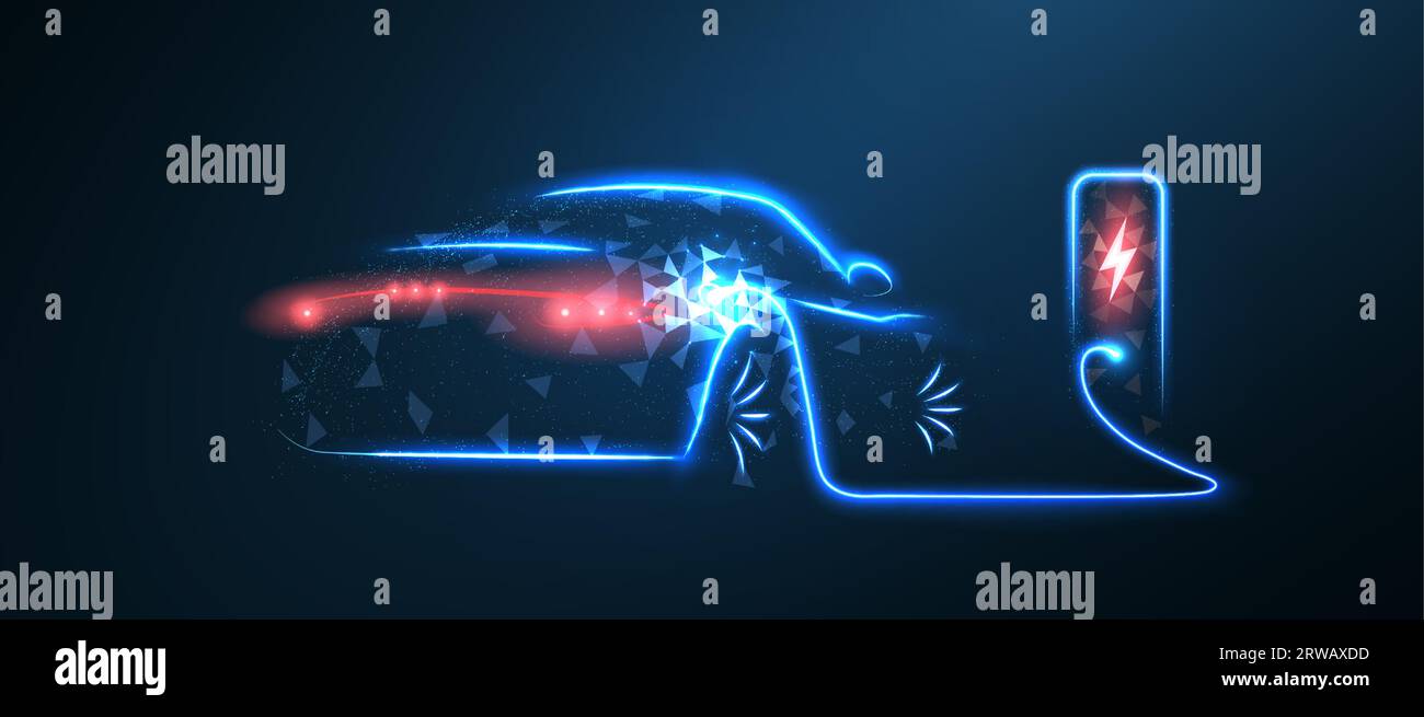 EV. Auto elettrica collegata alla stazione di ricarica. Eco Power, caricabatterie EV Illustrazione Vettoriale