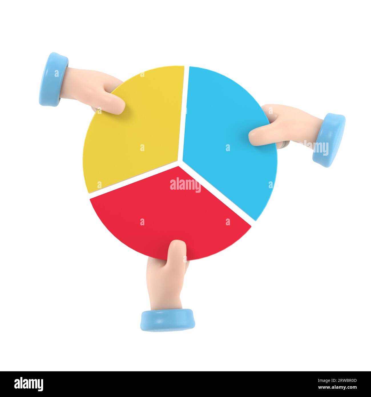 Concetto aziendale relativo alla quota di mercato. Uomo d'affari in competizione con grafico a torta a mano. In competizione. Profitto di azioni finanziarie economiche.illustrazione 3d progettazione piatta Foto Stock