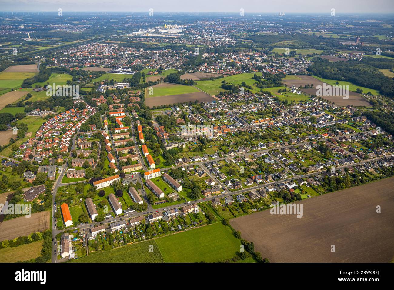 Vista aerea, vista sulla posizione Herringer Heide, quartiere cittadino di Herringen, Hamm, zona della Ruhr, Renania settentrionale-Vestfalia, Germania, GERMANIA, Europa, imposta sulla proprietà, Immob Foto Stock
