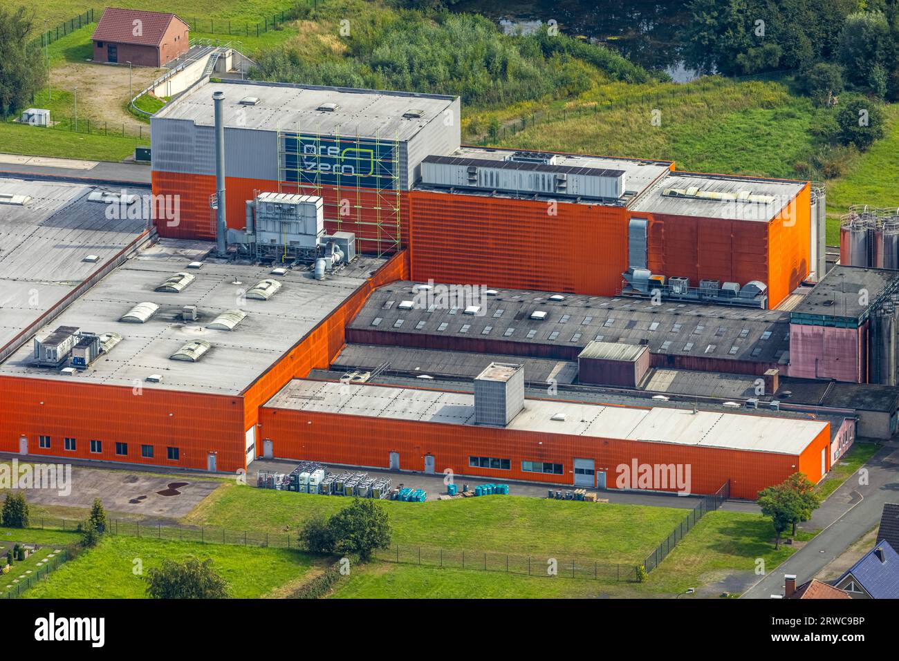 Veduta aerea, Riba Verpackungen GmbH, distretto di Pelkum, Hamm, zona della Ruhr, Renania settentrionale-Vestfalia, Germania, Germania, Europa, imprese commerciali, commerciale Foto Stock