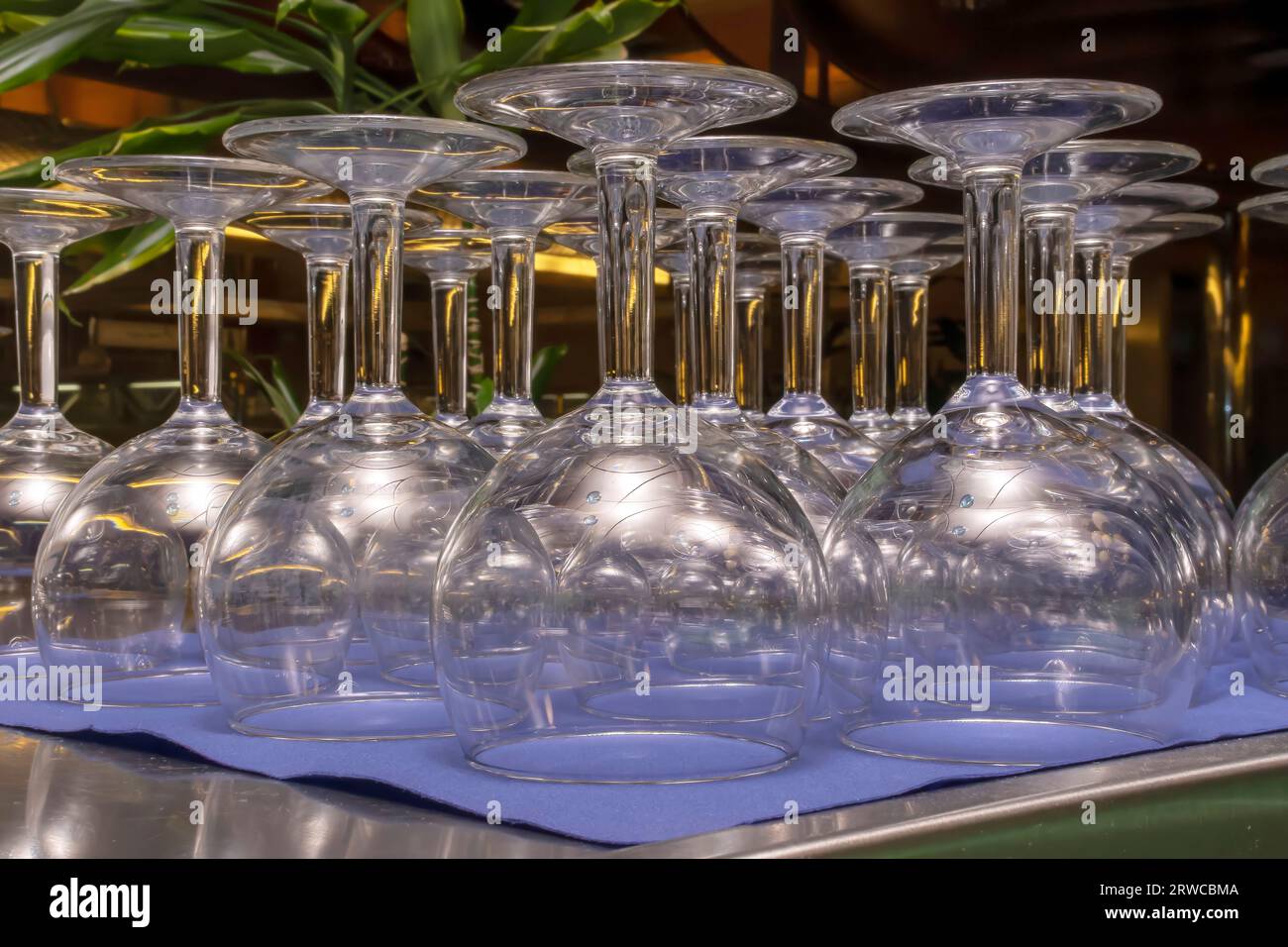 Sono pronti diversi bicchieri da vino Foto Stock