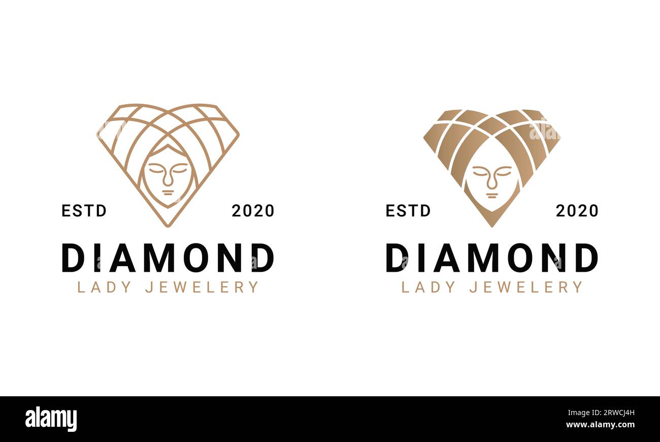 Logotipo Diamond con logo Luxury Diamond Design Goddess Face Diamond Illustrazione Vettoriale