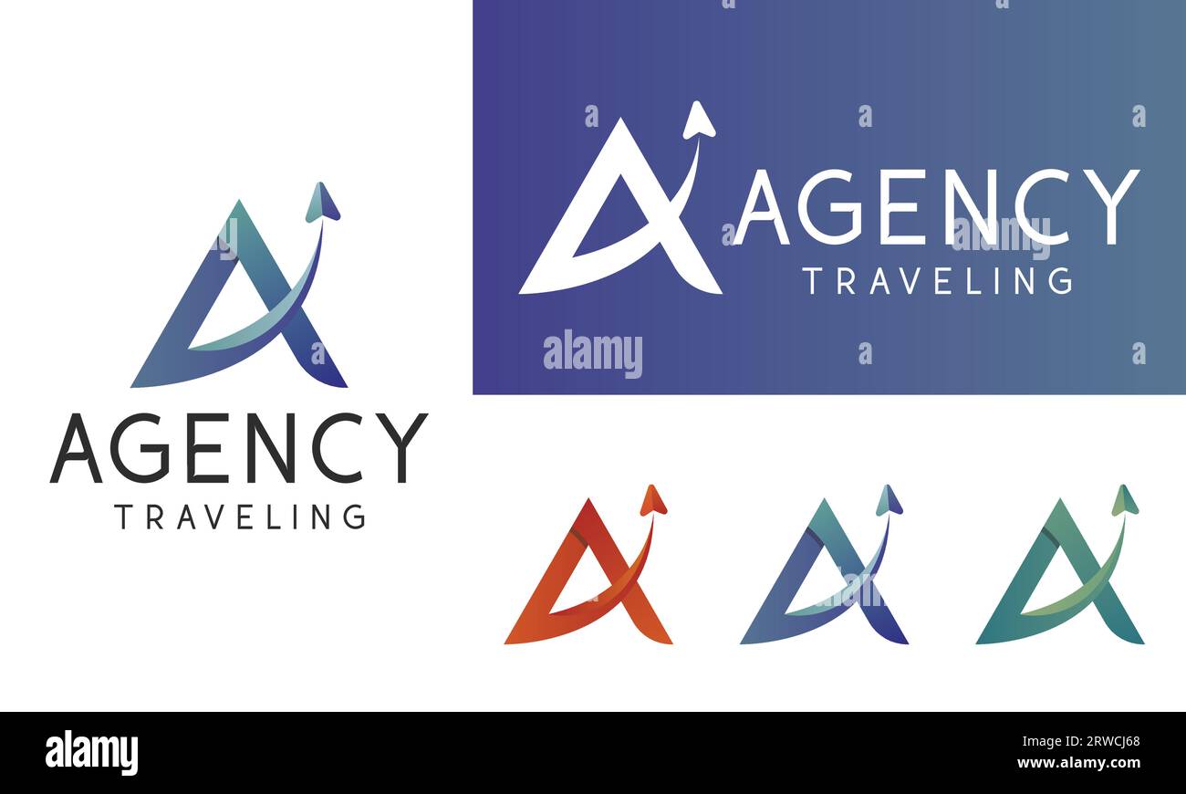 Lettera iniziale A Travel Agency Logo Design Blue Travel Directional Sign Illustrazione Vettoriale