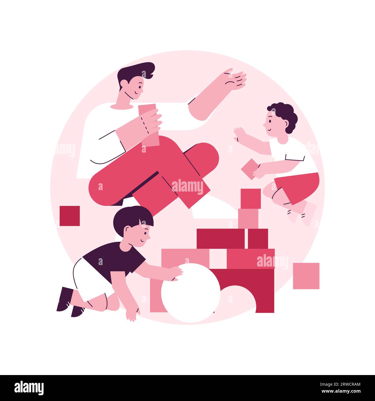 Modern dads astratta concetto di illustrazione vettoriale. Stay-at-home padre, casa super bravo papà, coinvolgere in bambini vivere, insieme con i bambini, famiglia attiva, trascorrere il tempo giocando metafora astratta. Illustrazione Vettoriale