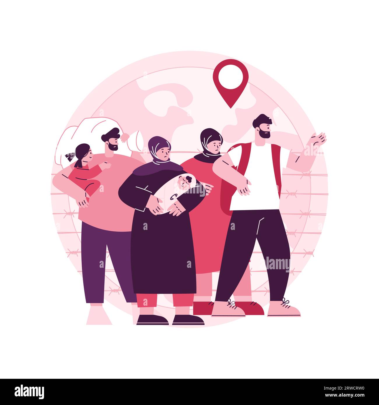 Illustrazione del vettore del concetto astratto di migrazione comunitaria. Comunità di migranti, viaggi in auto aereo treno, diaspora, trasferimento all'estero, gruppo di rifugiati, folla di persone metafora astratta. Illustrazione Vettoriale
