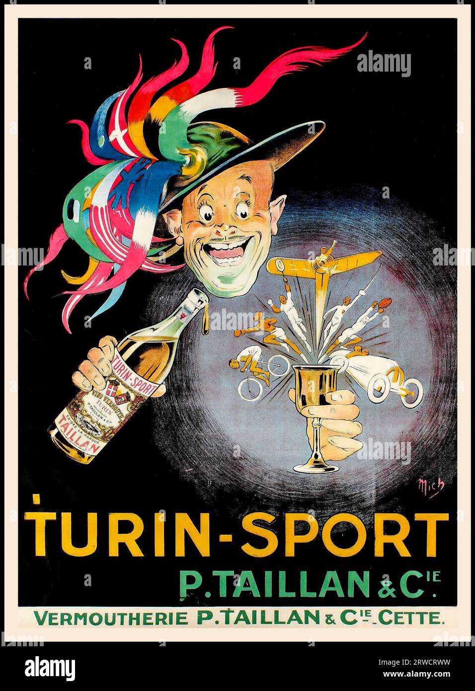 Vintage anni '1900 bevande alcoliche italiane poster 'Torino-Sport' Vermouth P. Taillan & Cie Italia Foto Stock