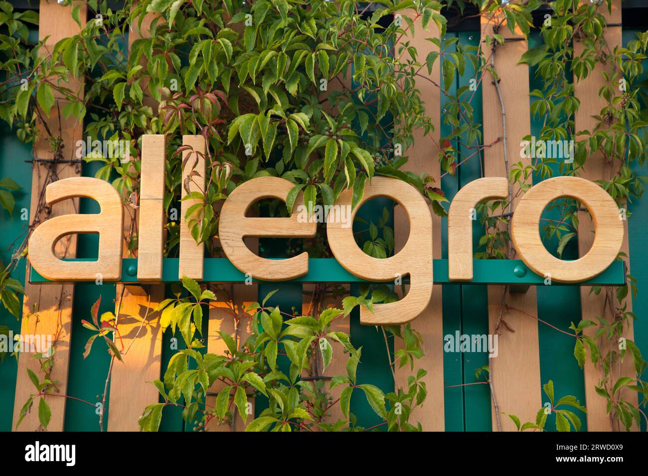 Allegro Sign in Pruszcz Gdanski Foto Stock