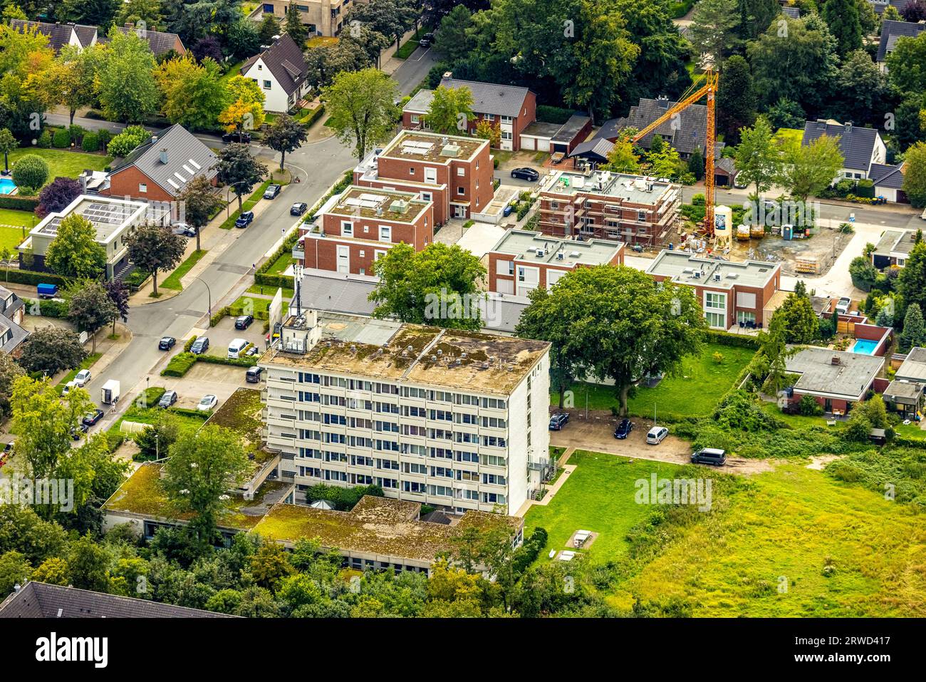 Vista aerea, uftbild, Franziskus-Campus per professioni sanitarie, cantiere e nuovo edificio complesso residenziale multifamiliare Richard-Wagner-Str Foto Stock