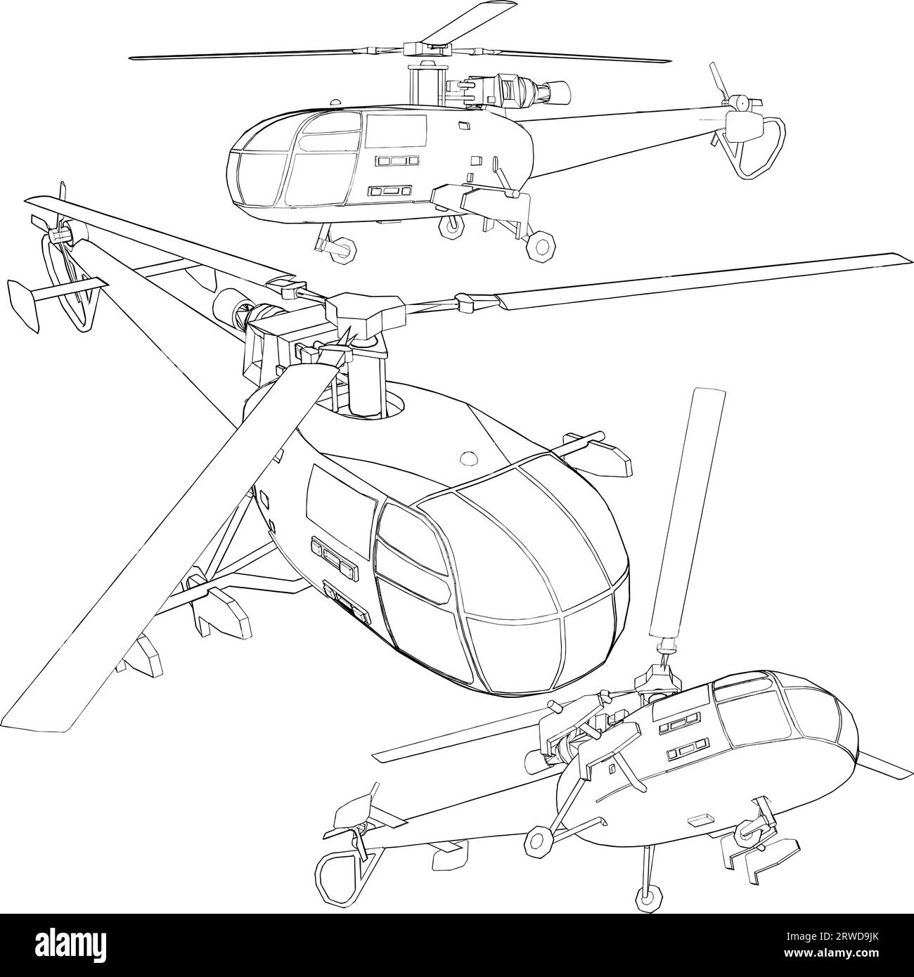 Military Helicopter Vector. Immagine isolata su sfondo bianco. Un'illustrazione vettoriale di Un aereo militare. Illustrazione Vettoriale