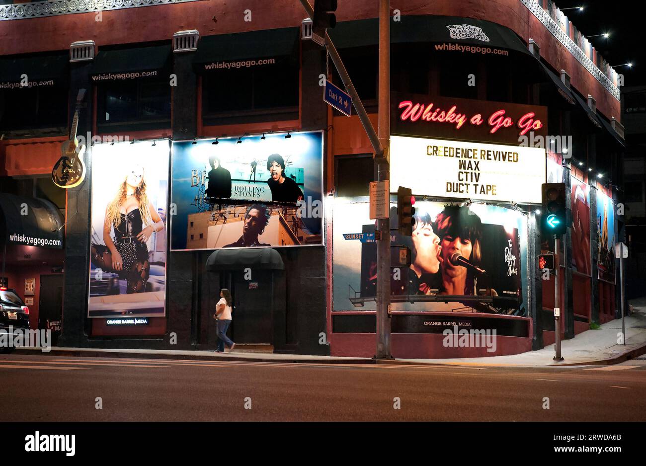 Cartelloni pubblicitari di Rolling Stones tratti dal video di Angry on the Whisky A Go Go, on the Sunset Strip, West Hollywood, Los Angeles, California, USA Foto Stock