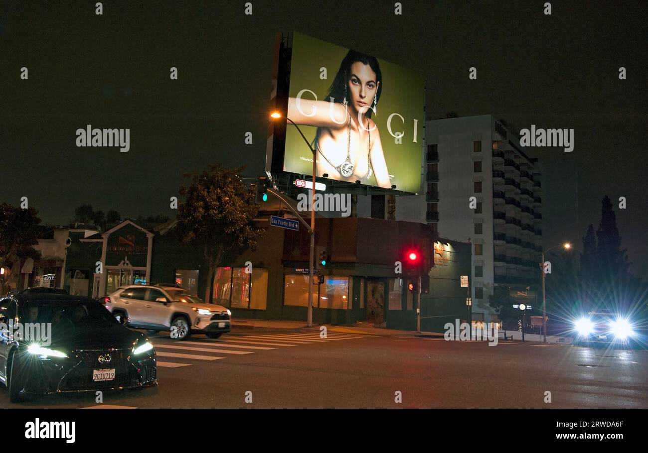 Cartellone Gucci sulla Sunset Strip, Los Angeles, CA, USA Foto Stock