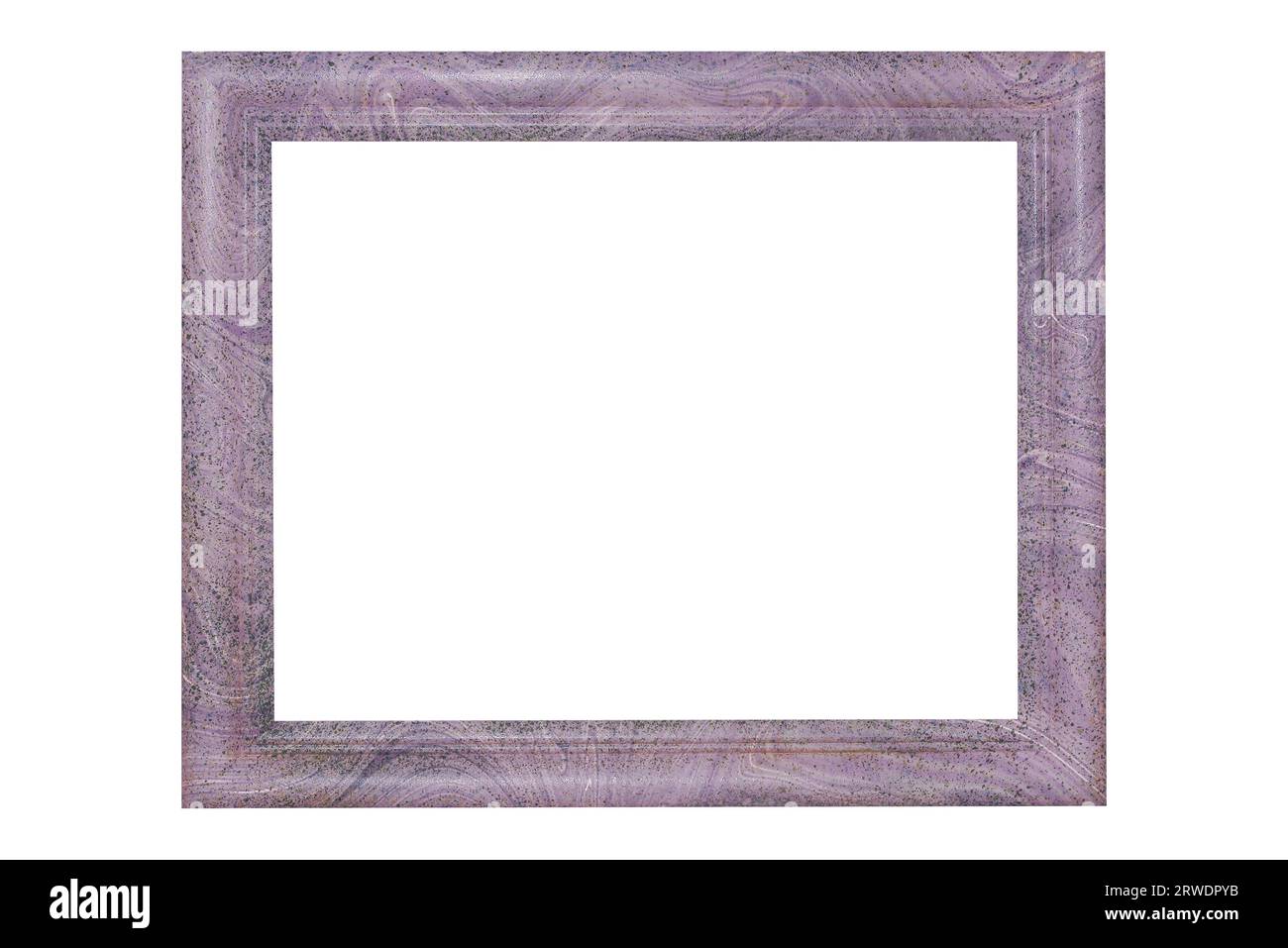 Cornice fotografica in marmo con vernice cosparsa sfondo bianco isolato di colore viola moderno Foto Stock