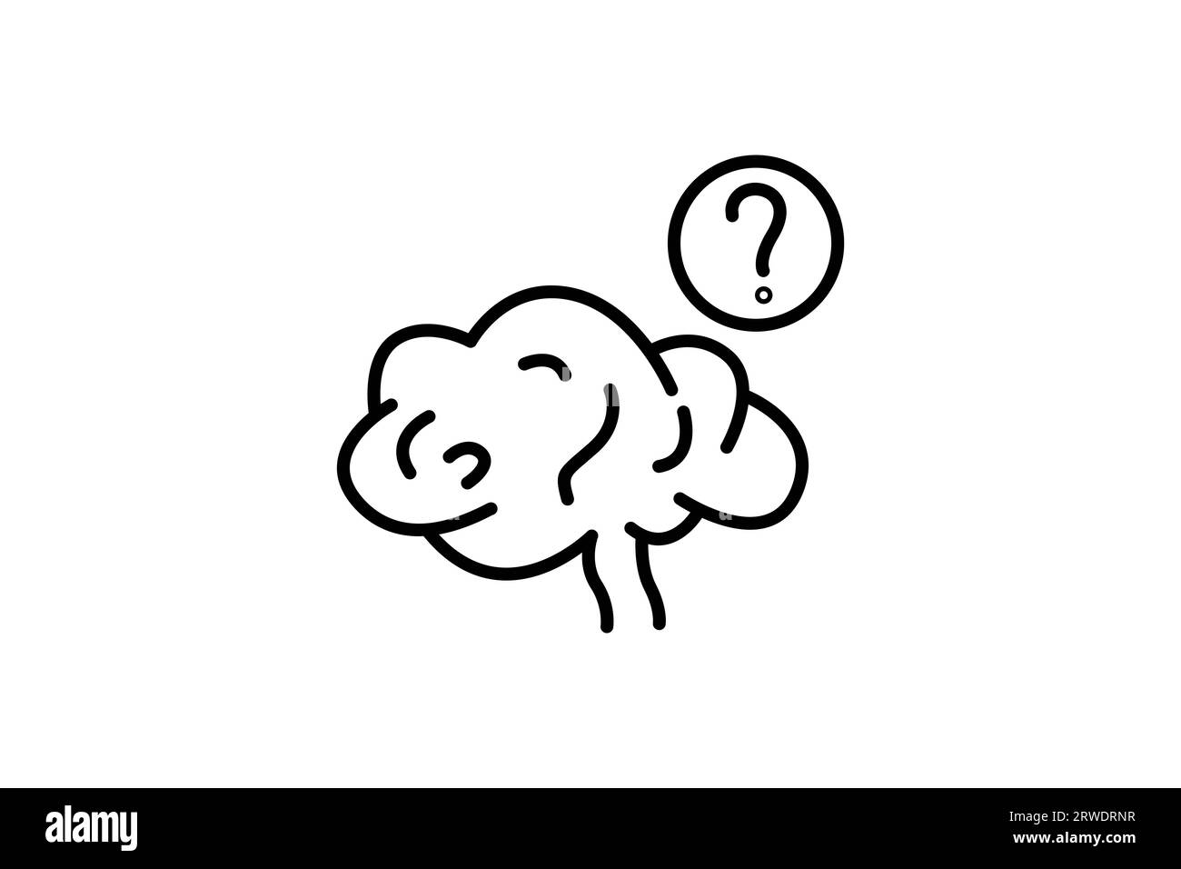 Icona della domanda cerebrale. Icona relativa al pensiero critico. Adatto per la progettazione di siti Web, app, interfaccia utente, interfacce utente, stampabili, ecc. Stile icona linea. Semplice Foto Stock