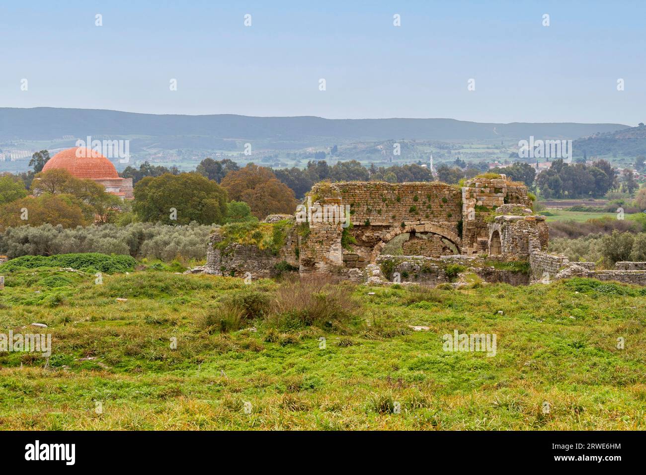 Rovine di Mileto, cupola della Moschea Ilyas Bey, Mileto, provincia di Aydin, Mileto, costa occidentale, Turchia occidentale, Turchia Foto Stock