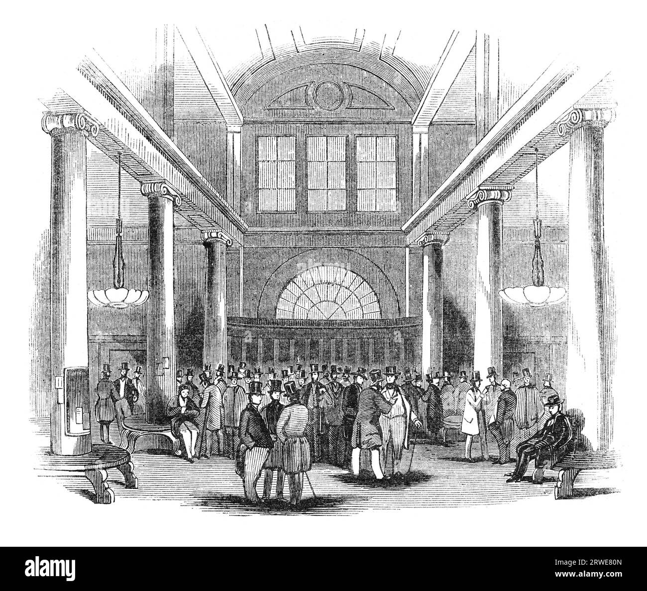 London Stock Exchange a Capel Court. Incisione di un artista sconosciuto da The Penny Magazine, gennaio 1844 Foto Stock