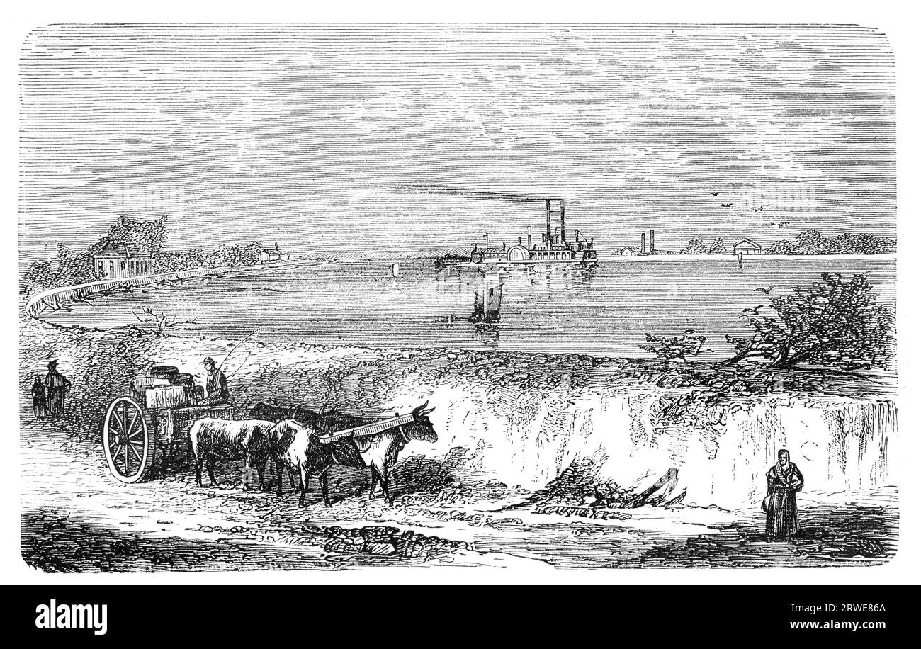 Diga nel basso Mississippi. Illustrazione originariamente pubblicata su Hesse-Warteggs Nord Amerika, edizione svedese pubblicata nel 1880. in virtù dell'età Foto Stock