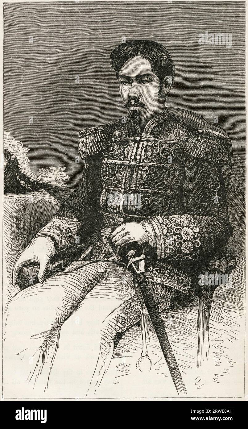 L'Imperatore Meiji del Giappone alias Mutsuhito. Fonte immagine: Harpers Monthly, settembre 1876. in virtù dell'età Foto Stock