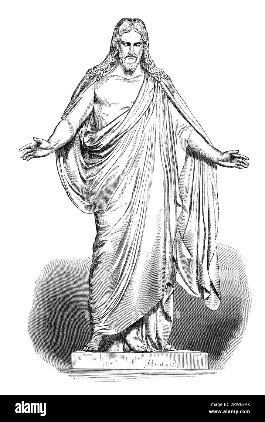 Illustrazione di Gesù basata sulla statua di Thorvaldsens Christus. Fonte immagine: Scribners Magazine del 1870. a causa della sua età Foto Stock
