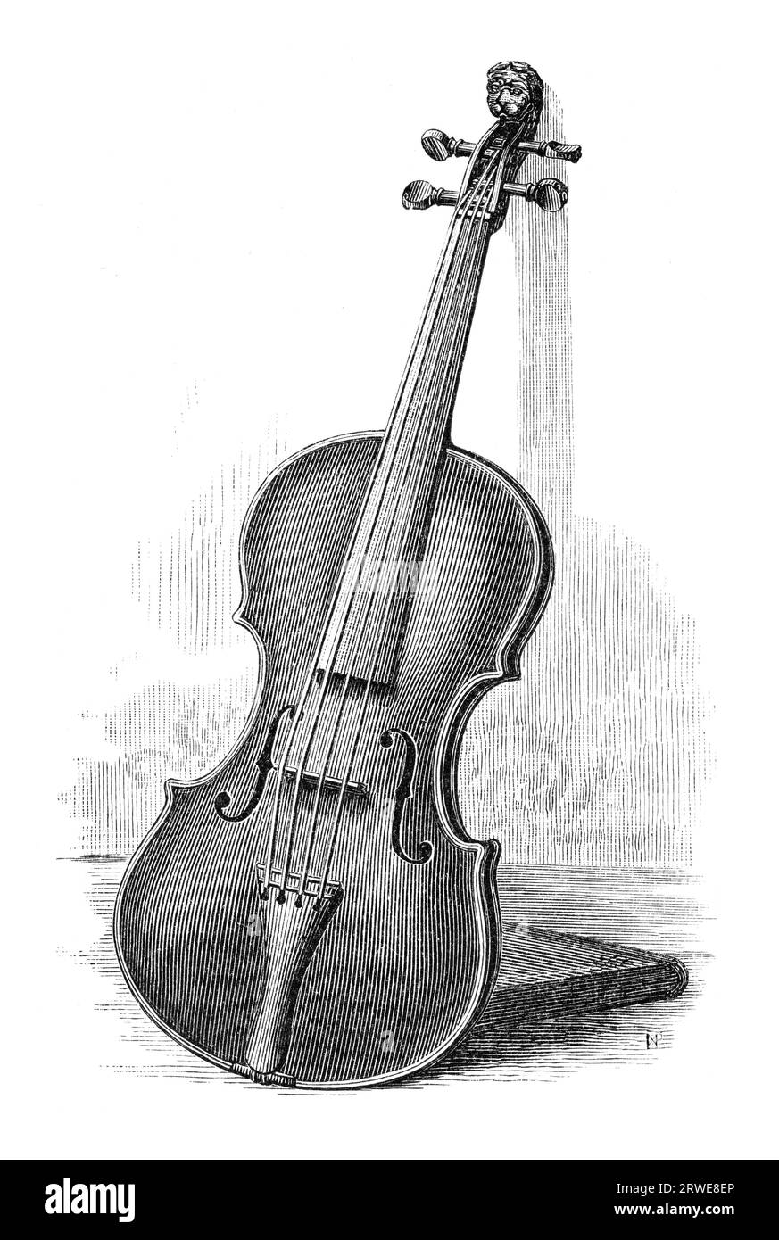Vecchia incisione di un violino. Incisione di un artista sconosciuto da Harper's New Monthly Magazine, gennaio 1881 Foto Stock
