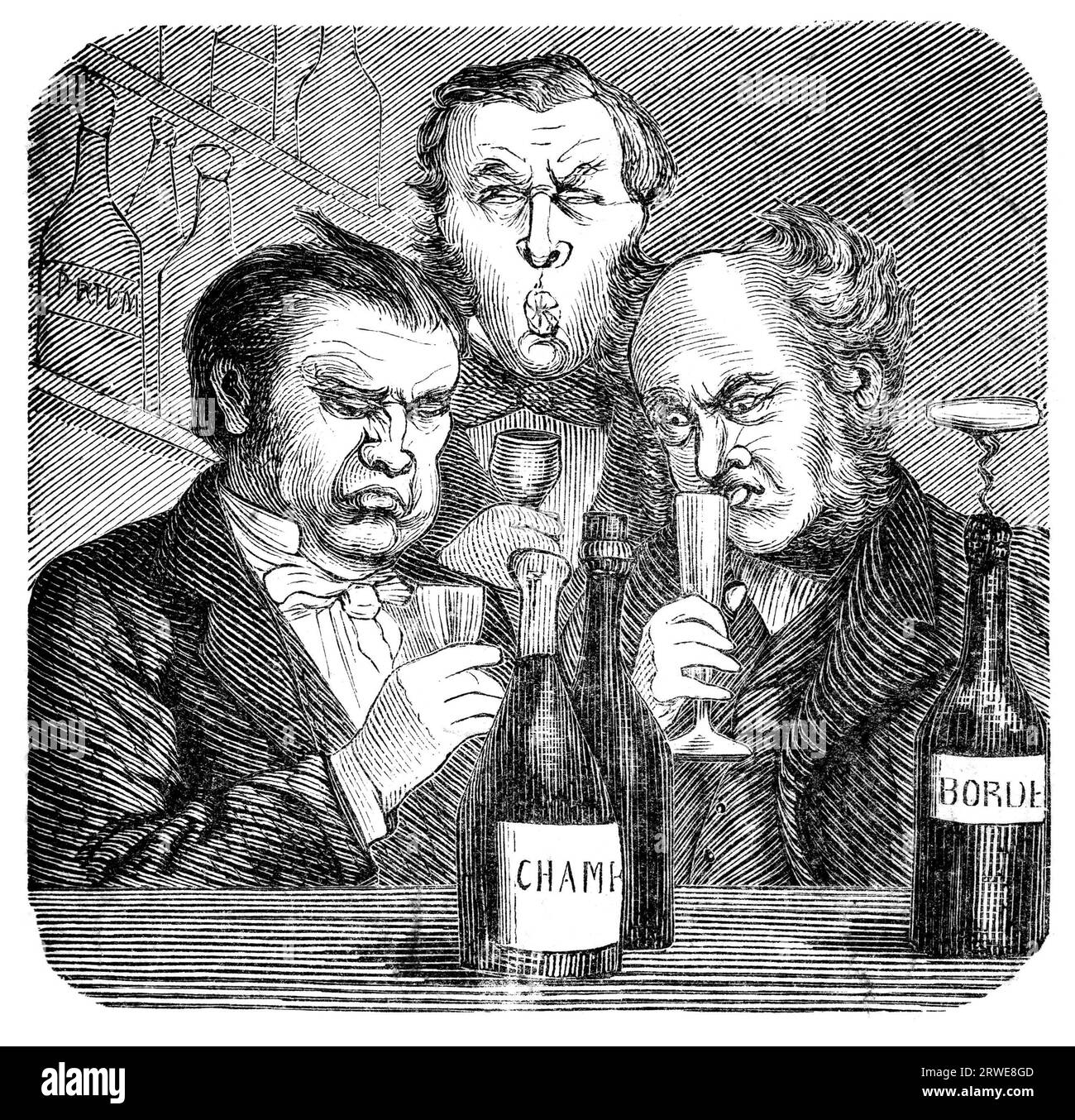 snob del vino del xix secolo.. Incisione di un artista sconosciuto della rivista svedese NY Illustrerad Tidning stampata nel 1866 Foto Stock