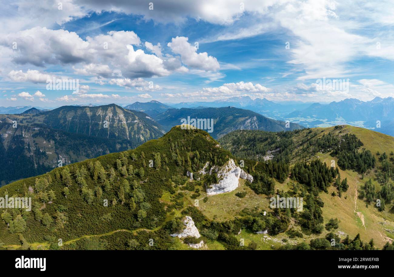 Immagine del drone, Hochwieskopf, Osterhorngruppe, Salzkammergut, Tennengau, Land Salzburg, Austria Foto Stock