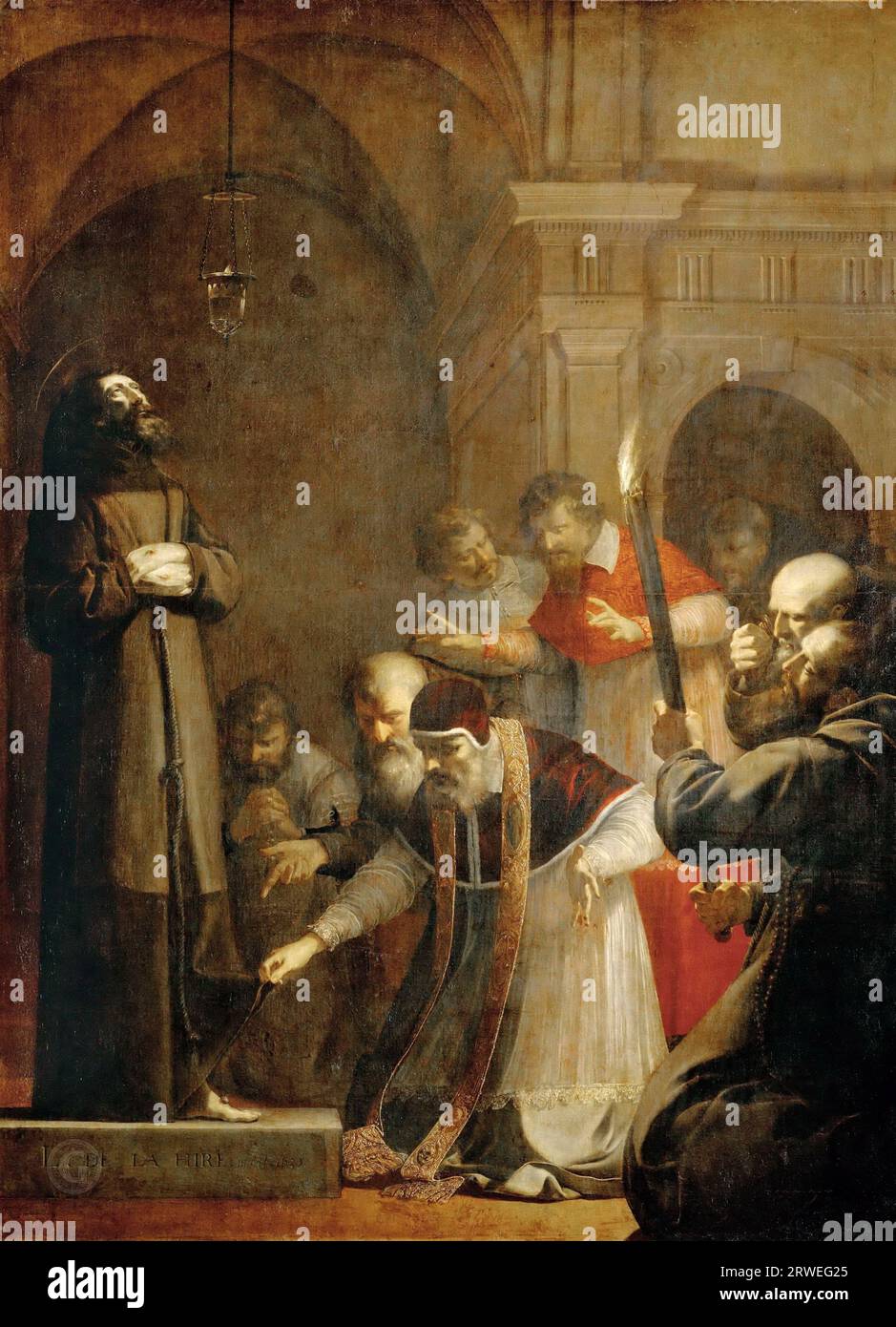 Laurent de la Hyre (1606-1656) -- Papa Nicola V apre la Tomba di San Francesco d'Assisi nel 1449 1630, 221х164 Foto Stock