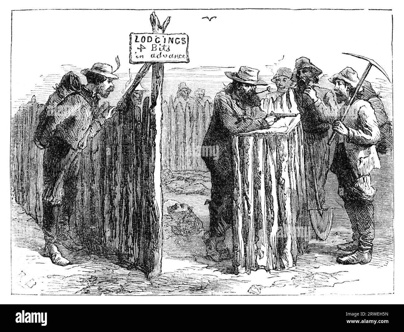 Un hotel temporaneo per minatori in California. Pubblicato in Hesse-Warteggs Nord Amerika, edizione svedese nel 1880 Foto Stock