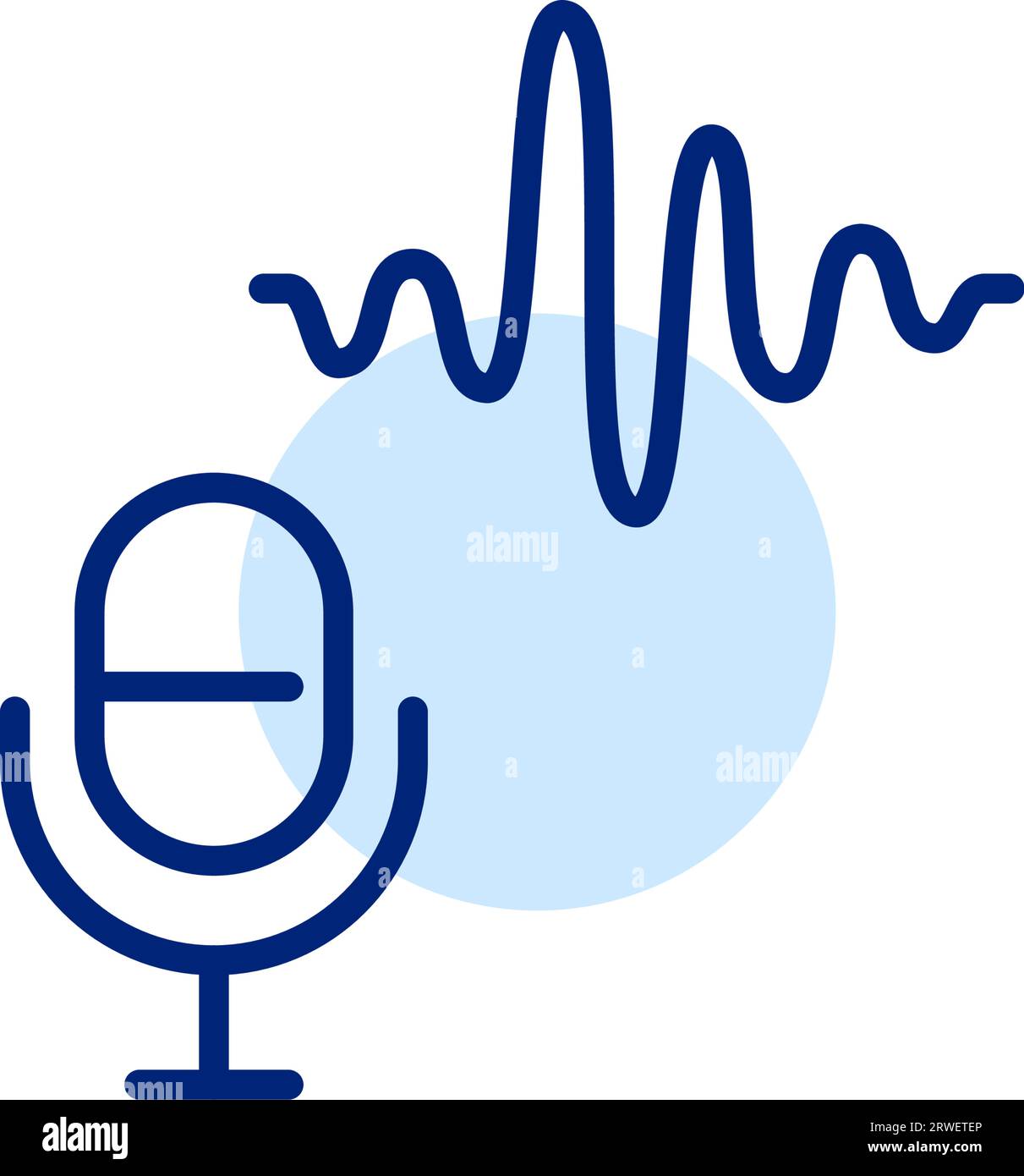 Icona di riconoscimento vocale. Microfono e onde sonore. Moderna tecnologia di intelligenza artificiale. Icona Pixel Perfect Illustrazione Vettoriale