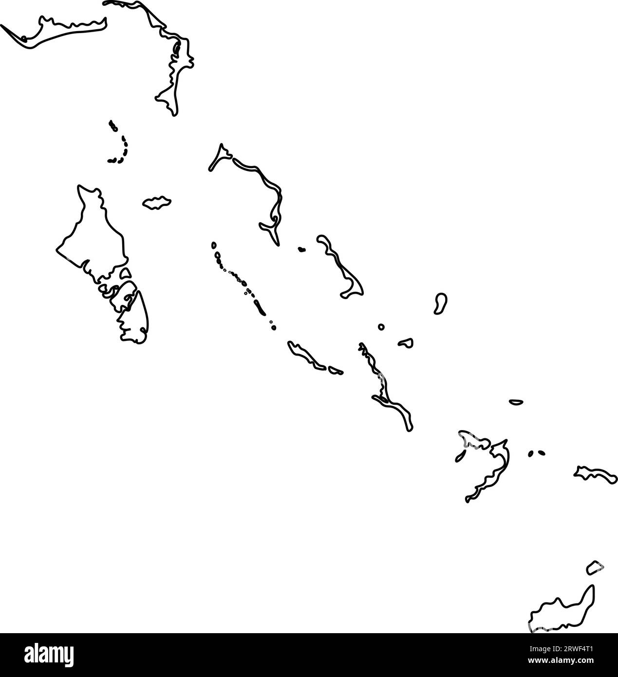 Icona di illustrazione vettoriale isolata con linea nera della mappa semplificata delle Bahamas. Illustrazione Vettoriale