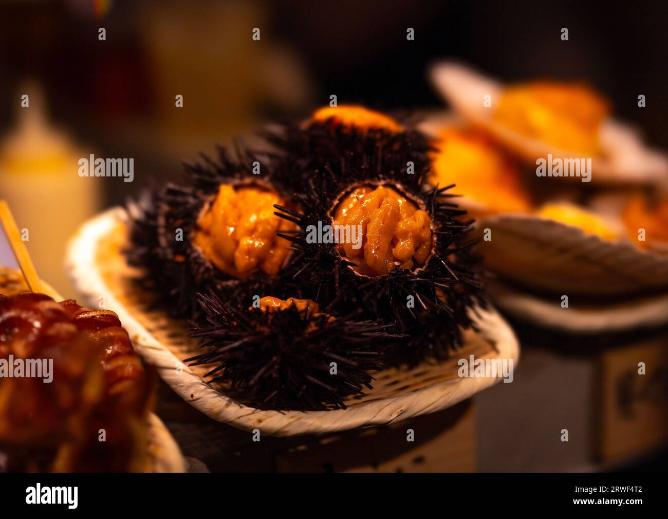 Ricci di mare in vendita in un mercato, regione del Kansai, Kyoto, Giappone Foto Stock