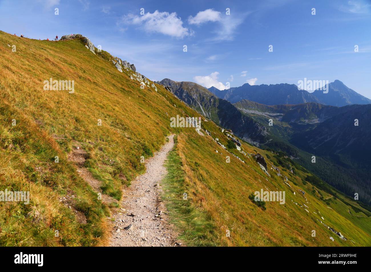Montagne Tatra in Polonia. Sentiero rosso al monte Swinica da Kasprowy Wierch. Monte Krivan sulla destra. Foto Stock