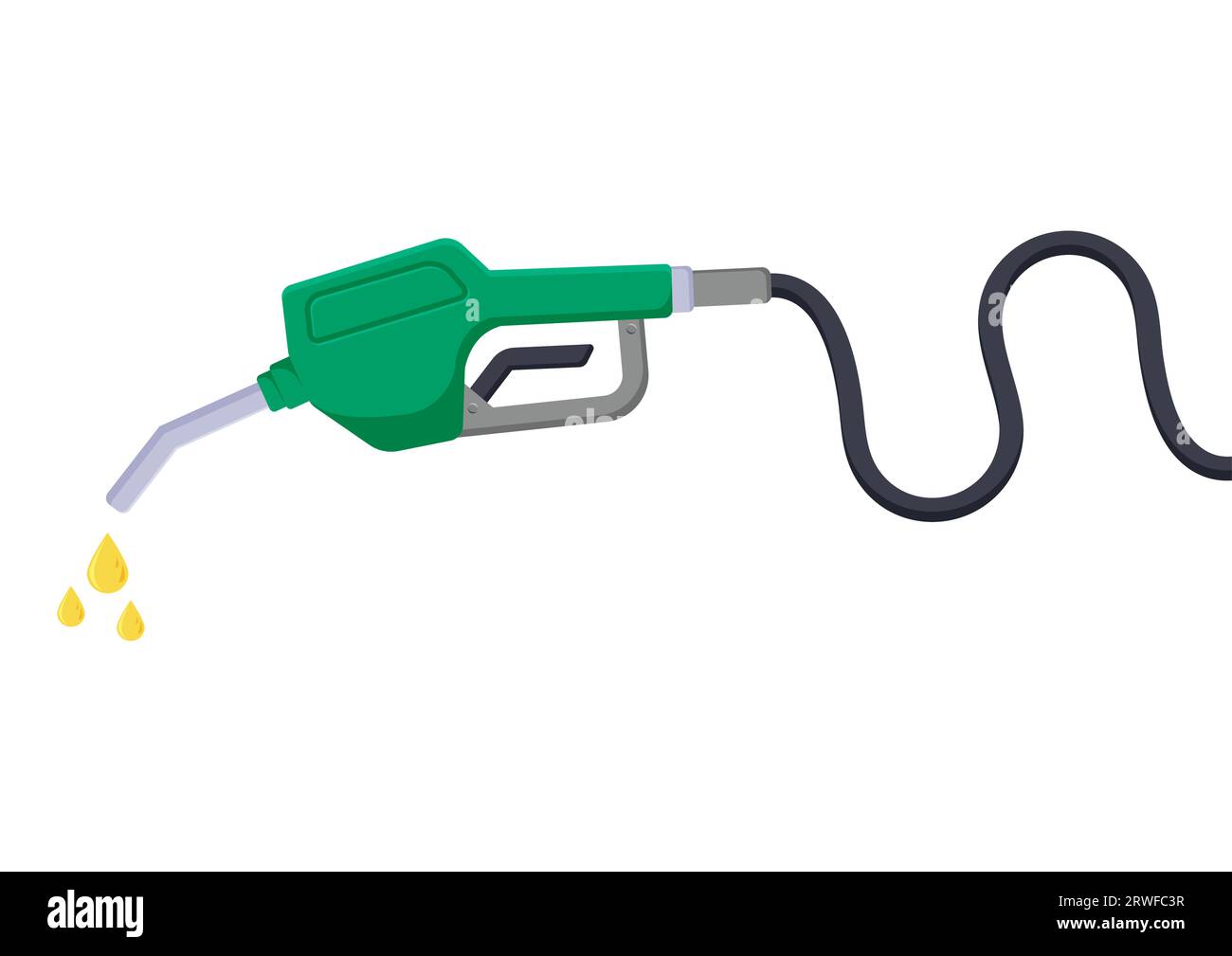 Pompa a leva del carburante con illustrazione del vettore del tubo flessibile. Ugello della pompa di benzina verde su sfondo bianco Illustrazione Vettoriale
