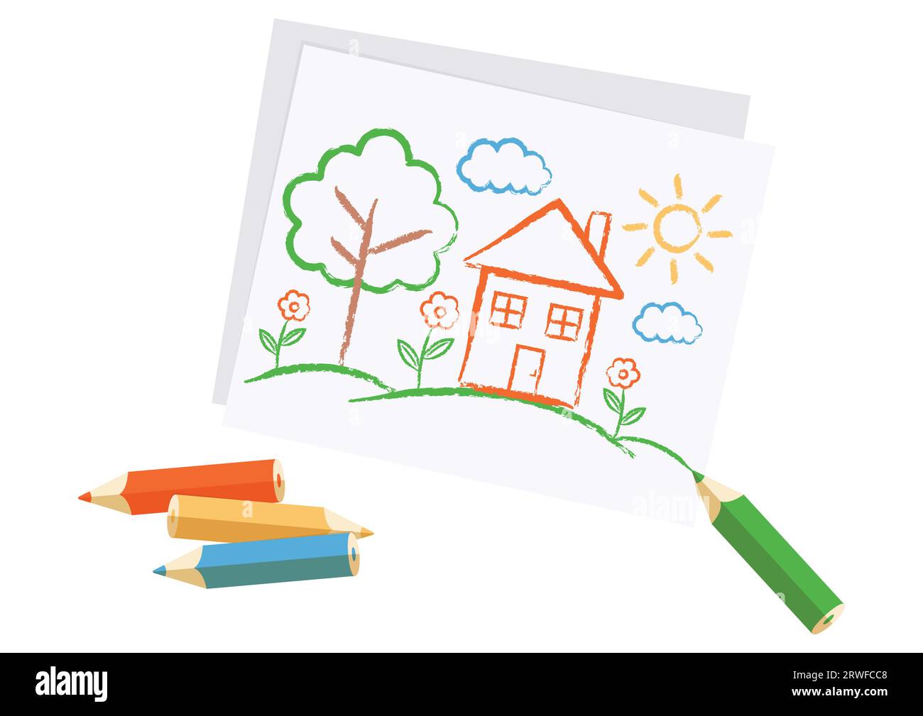 Illustrazione vettore Clipart disegno figlio. Pastelli colorati per bambini Illustrazione Vettoriale