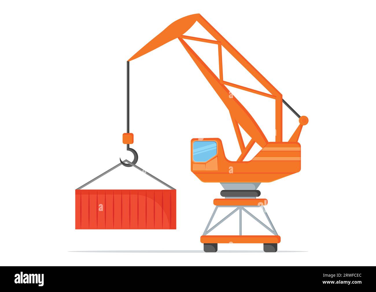 Gru portuale in figura vettoriale piatta isolata su sfondo bianco Illustrazione Vettoriale