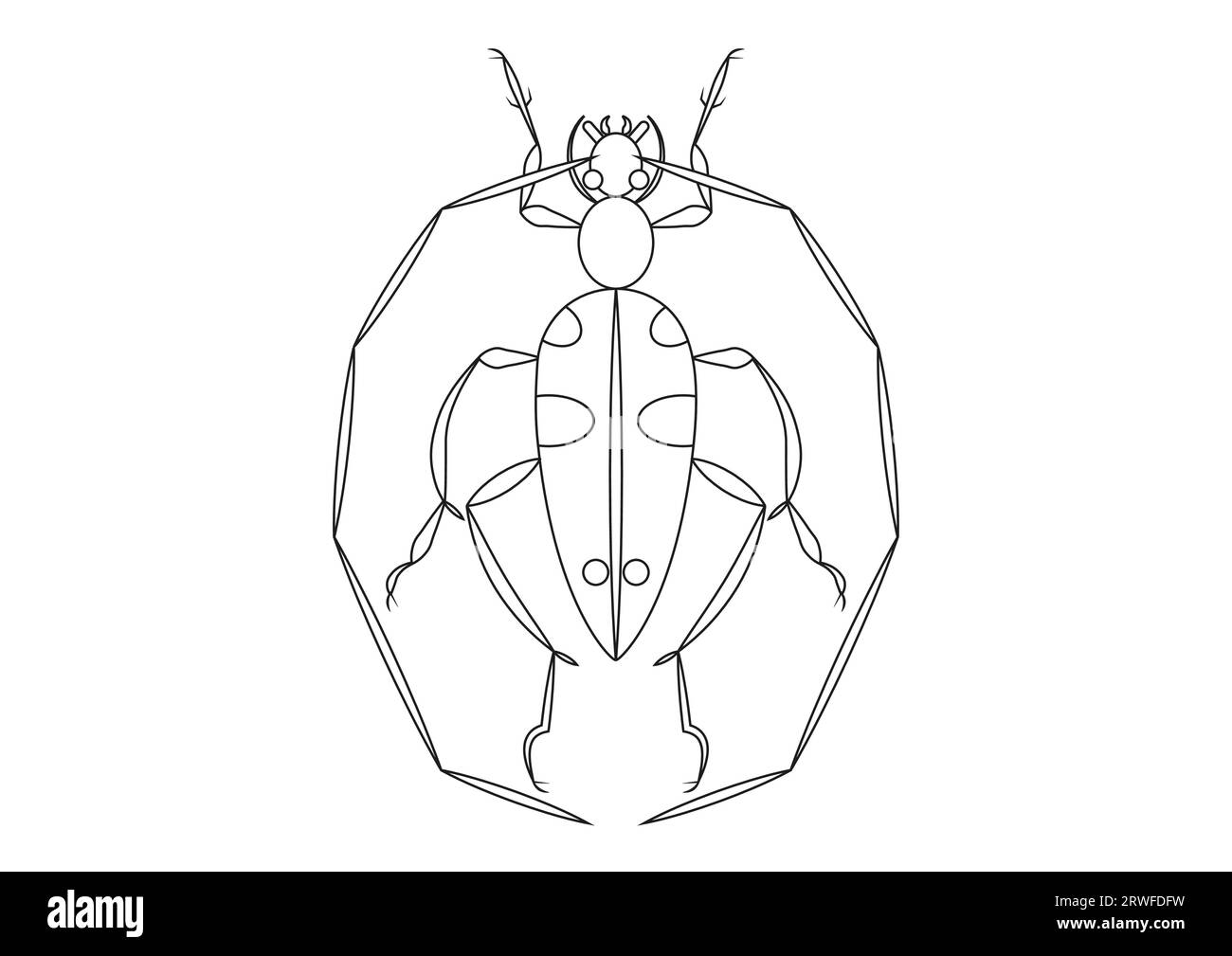 Insetto di scarabeo bianco e nero con antenna gigante Clipart. Colorare pagina di coleottero insetto con antenna gigante Illustrazione Vettoriale