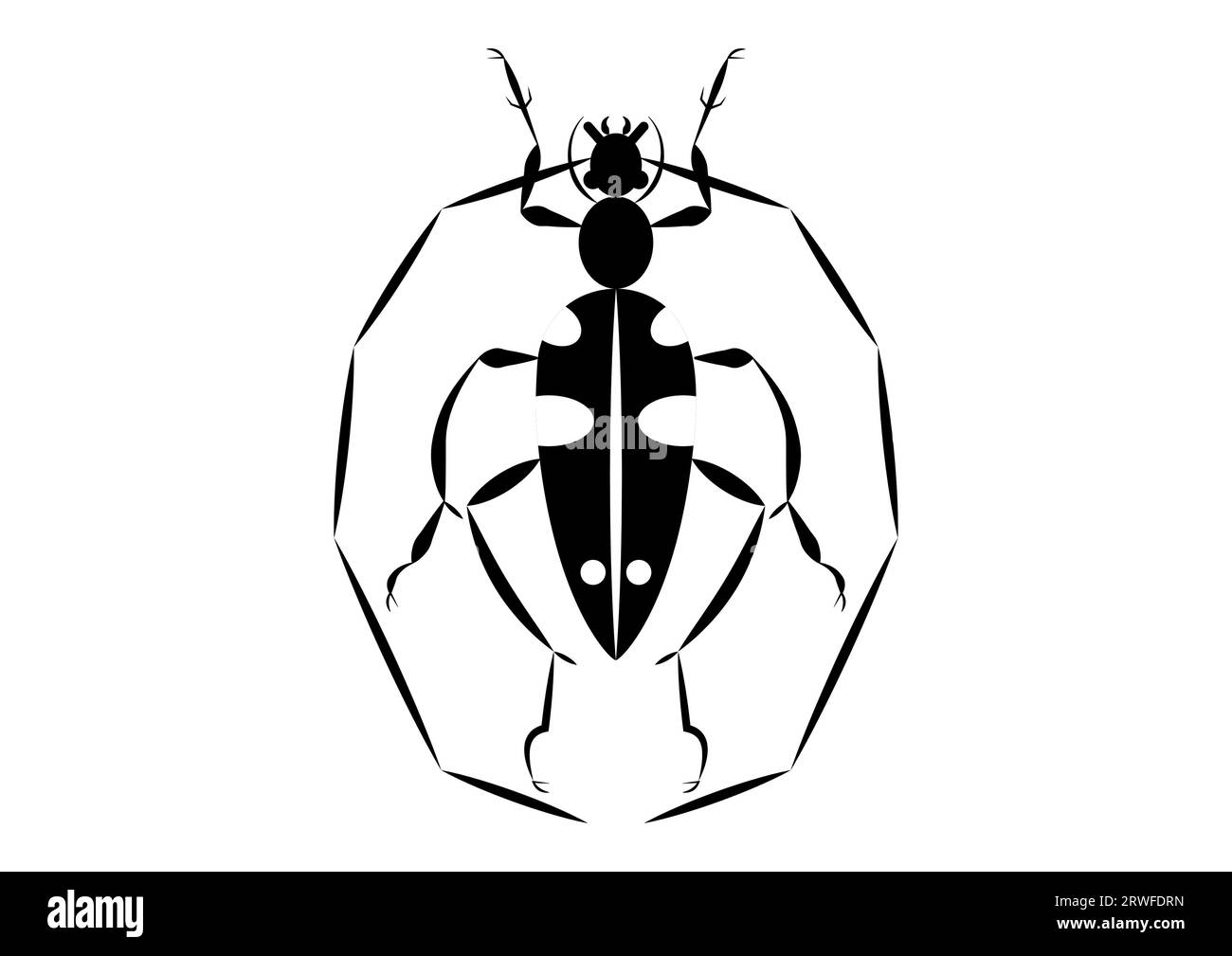 Insetto scarabeo bianco e nero con silhouette gigante dell'antenna Clipart Vector Illustrazione Vettoriale