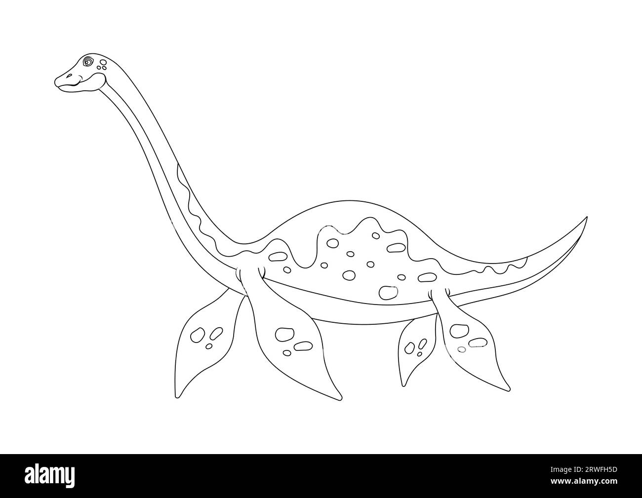 Black and White Elasmosaurus Dinosaur Cartoon Character Vector. Pagina colorante di un dinosauro Elasmosaurus Illustrazione Vettoriale
