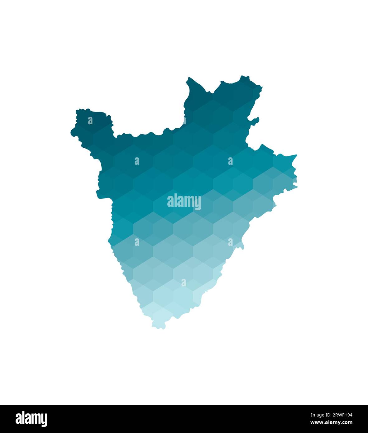 Icona di illustrazione vettoriale isolata con silhouette blu semplificata della mappa Burundi. Stile geometrico poligonale. Sfondo bianco. Illustrazione Vettoriale