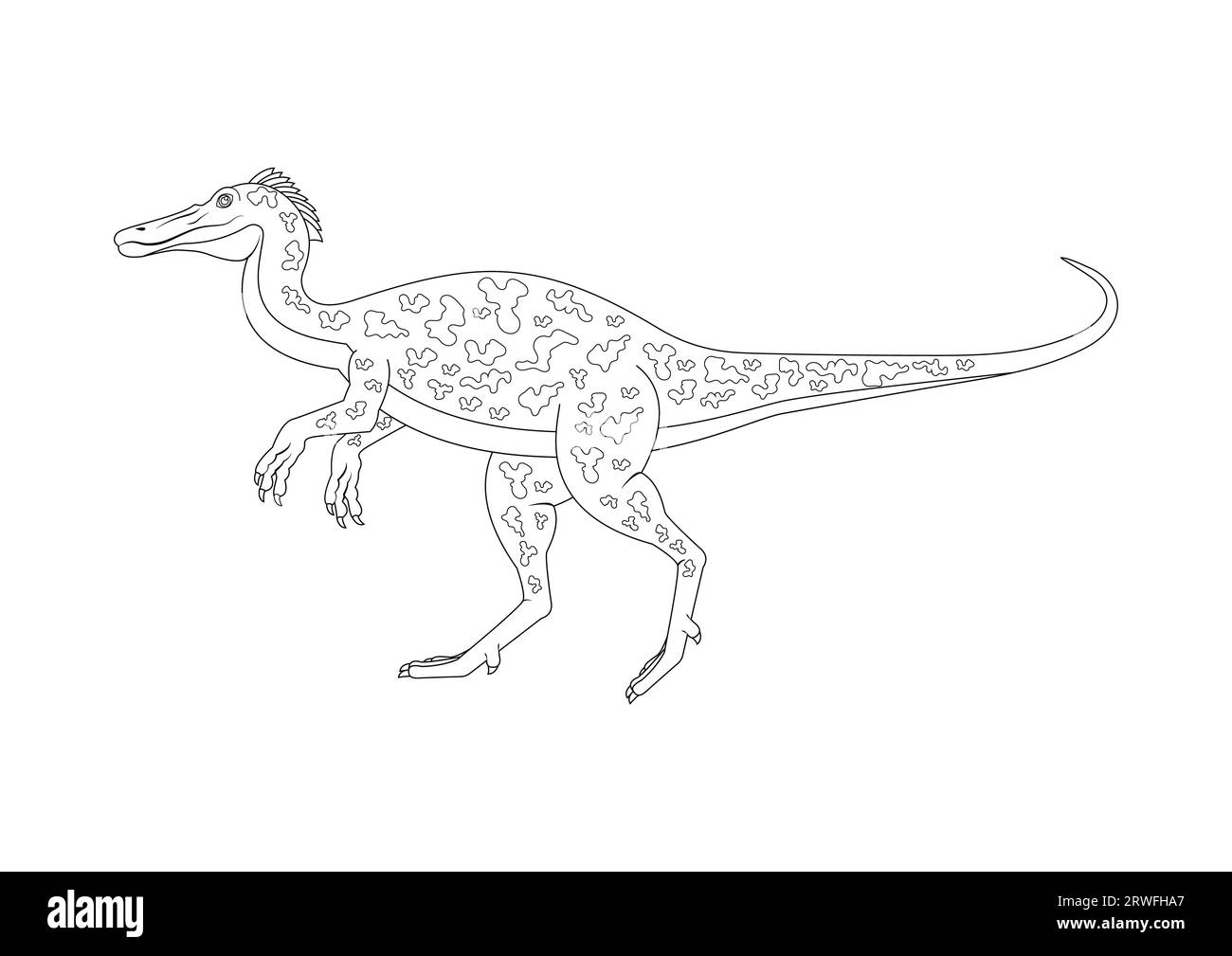 Baryonyx Dinosaur Cartoon Cartoon Vector bianco e nero. Colorazione pagina di un dinosauro Baryonyx Illustrazione Vettoriale
