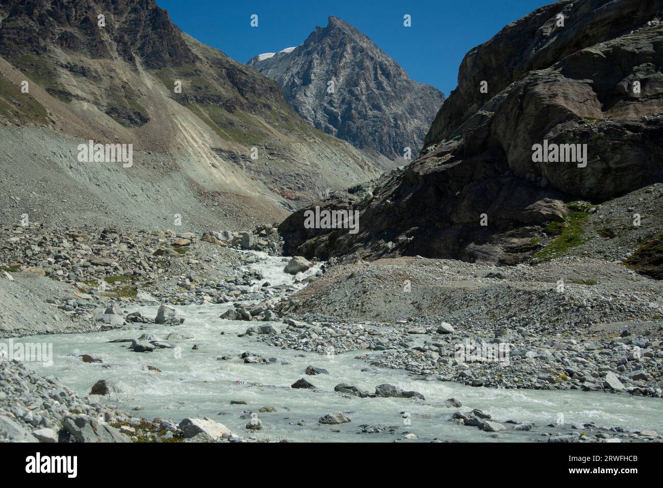 DAS Vorfeld des Brenay-Gletschers, geschützte Auenlandschaft im Walliser Val de Bagnes Foto Stock