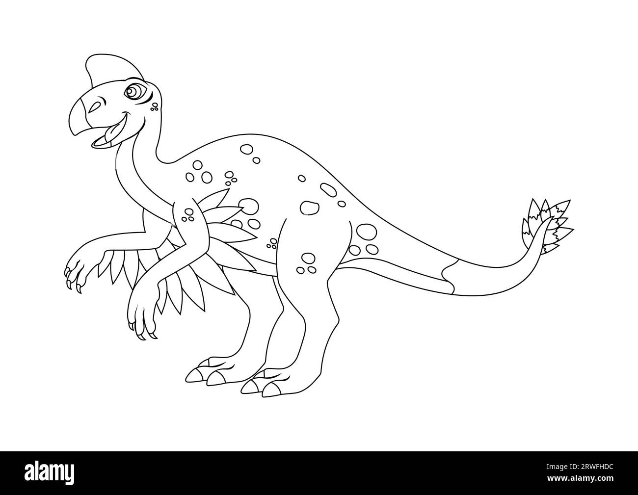 Bianco e nero Oviraptorosaur Dinosaur Cartoon Character Vector. Colorazione pagina di un dinosauro Oviraptorosauro Illustrazione Vettoriale