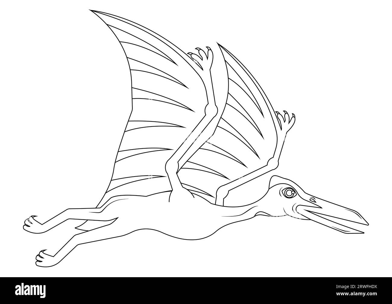 Bianco e nero Quetzalcoatlus dinosauro Cartoon Vector. Colorazione pagina di un dinosauro Quetzalcoatlus Illustrazione Vettoriale
