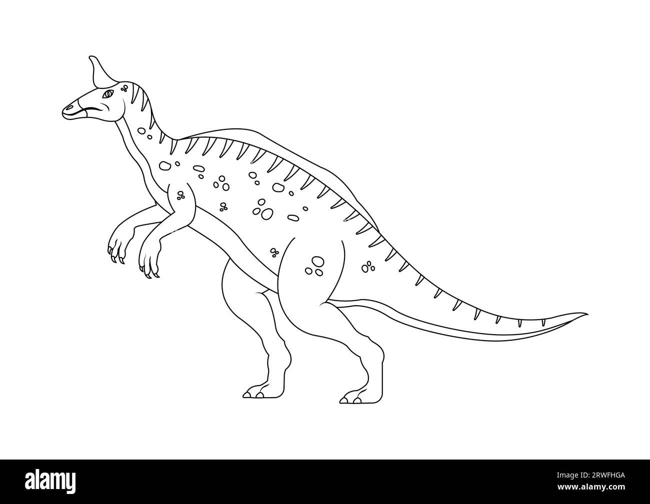 Tsintaosaurus bianco e nero dinosauro Cartoon personaggio Vector. Pagina colorante di un dinosauro Tsintaosaurus Illustrazione Vettoriale