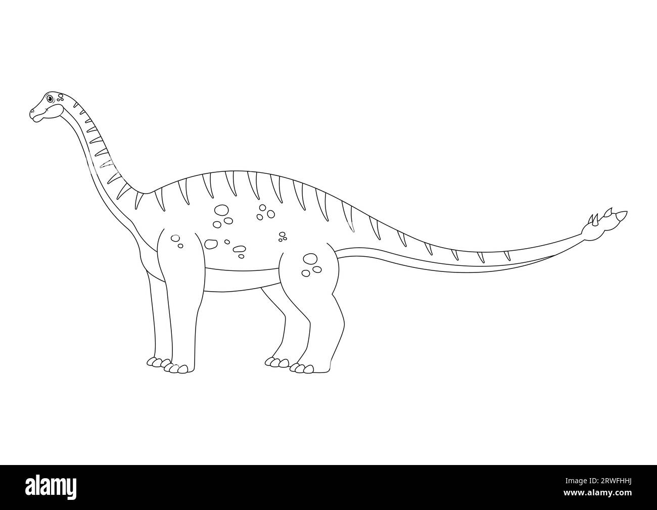 Black and White Shunosaurus Dinosaur Cartoon Character Vector. Pagina colorante di un dinosauro Shunosaurus Illustrazione Vettoriale