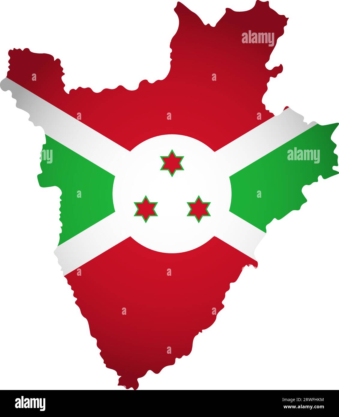 Illustrazione con bandiera nazionale con forma semplificata della mappa del Burundi (jpg). Ombreggiatura del volume sulla mappa Illustrazione Vettoriale