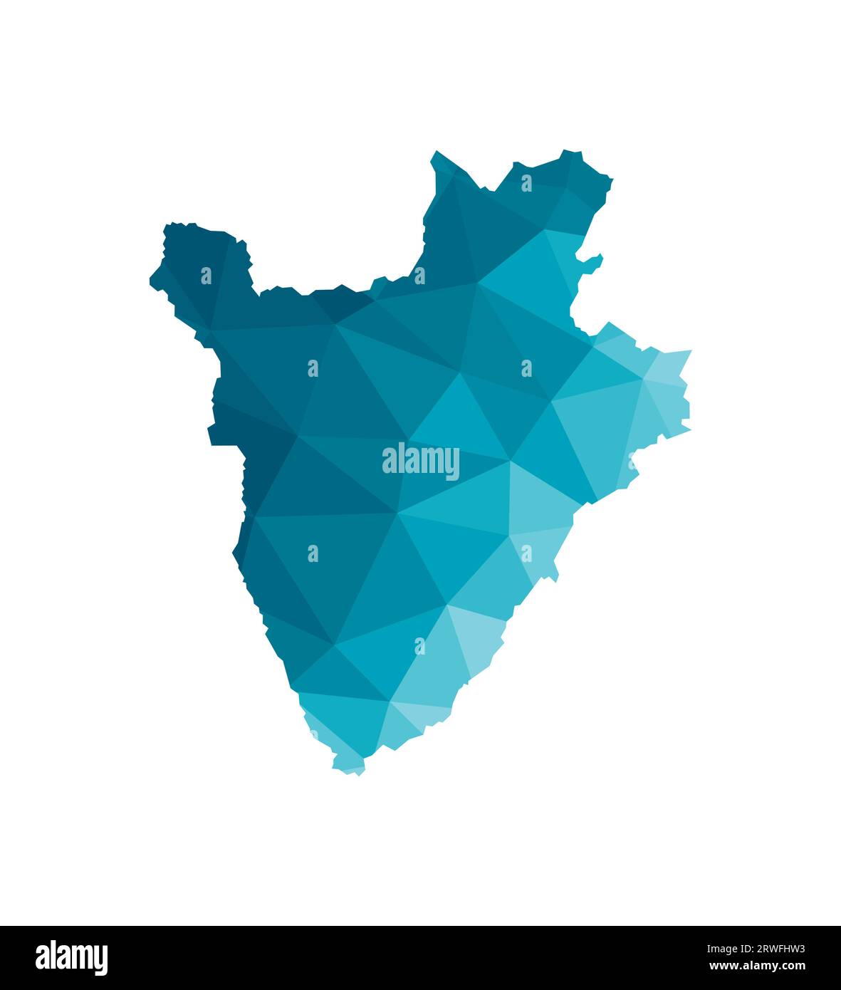 Icona di illustrazione vettoriale isolata con silhouette blu semplificata della mappa Burundi. Stile geometrico poligonale, forme triangolari. Sfondo bianco. Illustrazione Vettoriale