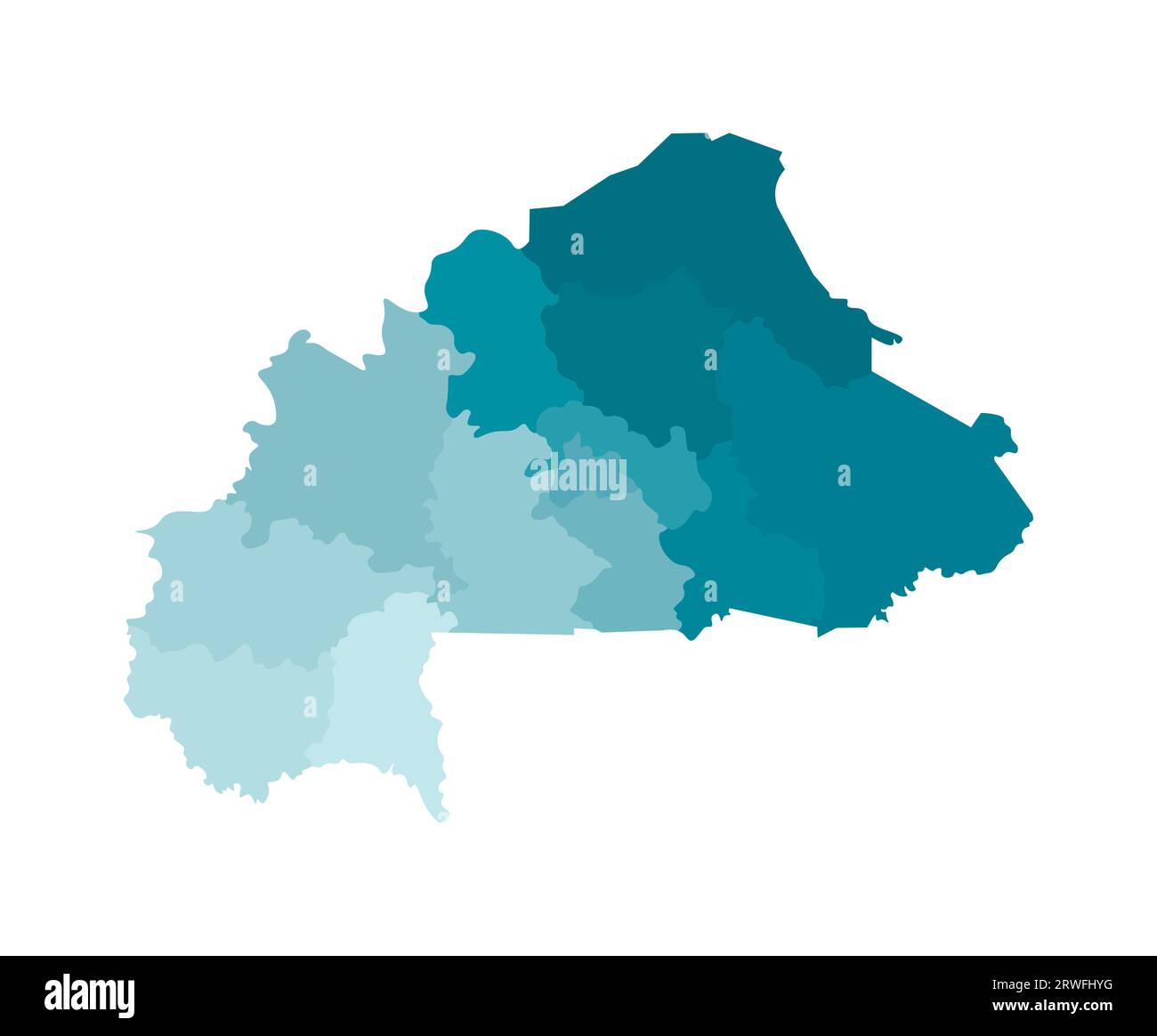 Illustrazione vettoriale isolata della mappa amministrativa semplificata del Burkina Faso. Confini delle regioni. Sagome kaki blu colorato. Illustrazione Vettoriale