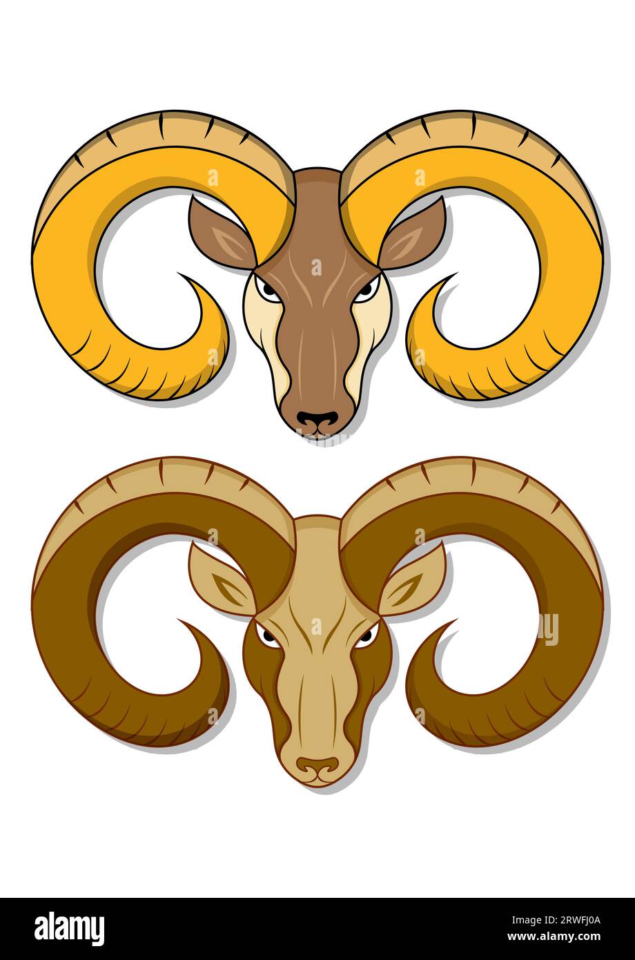 Testina RAM in due colori diversi. Bighorn Sheep RAM Vector Flat Design Illustrazione Vettoriale