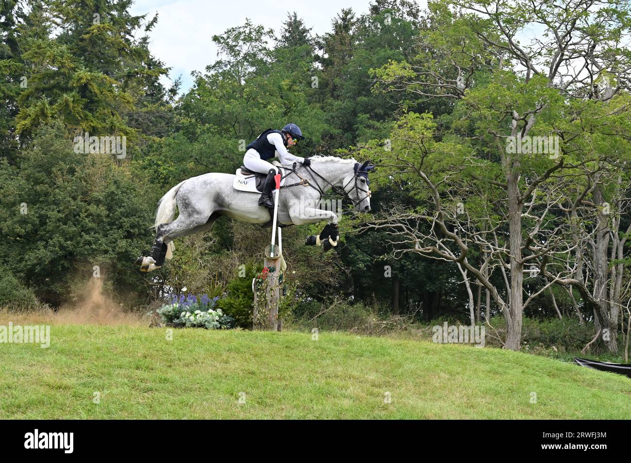 Laura Collett su Hester, fase di cross country del concorso CCI-L 4* Blenheim Palace International Horse Trials 2023, Woodstock , Oxfordshire Foto Stock