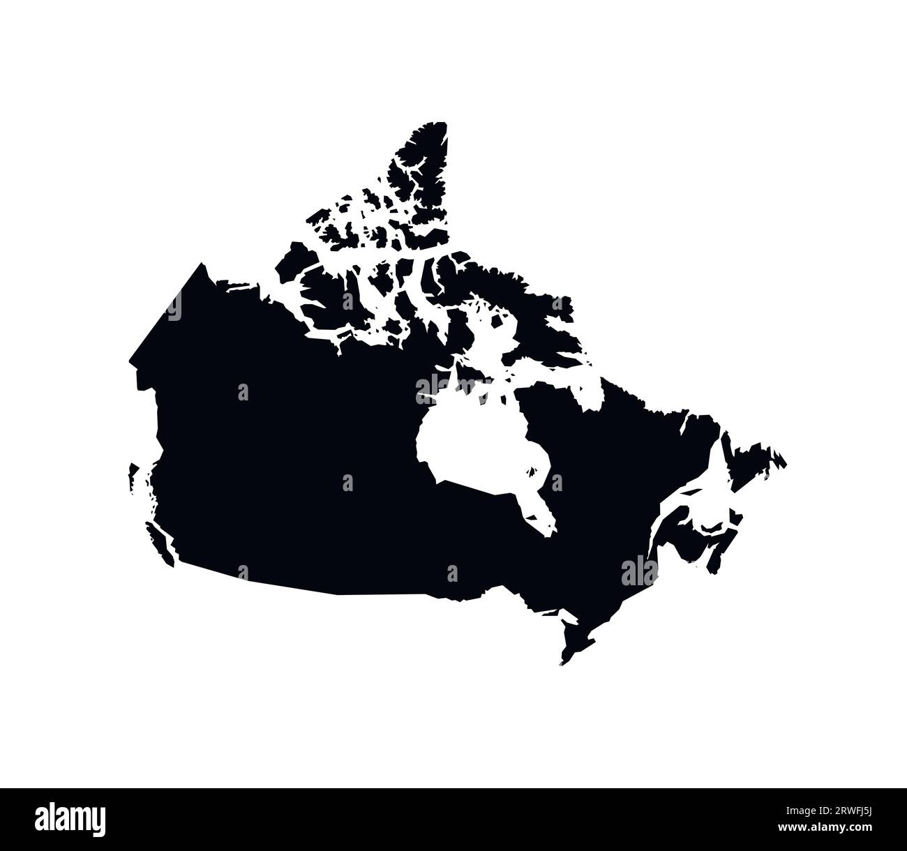 Icona di illustrazione semplificata con isolamento vettoriale con silhouette nera della mappa Canada. Forma angolare geometrica. Sfondo bianco. Illustrazione Vettoriale